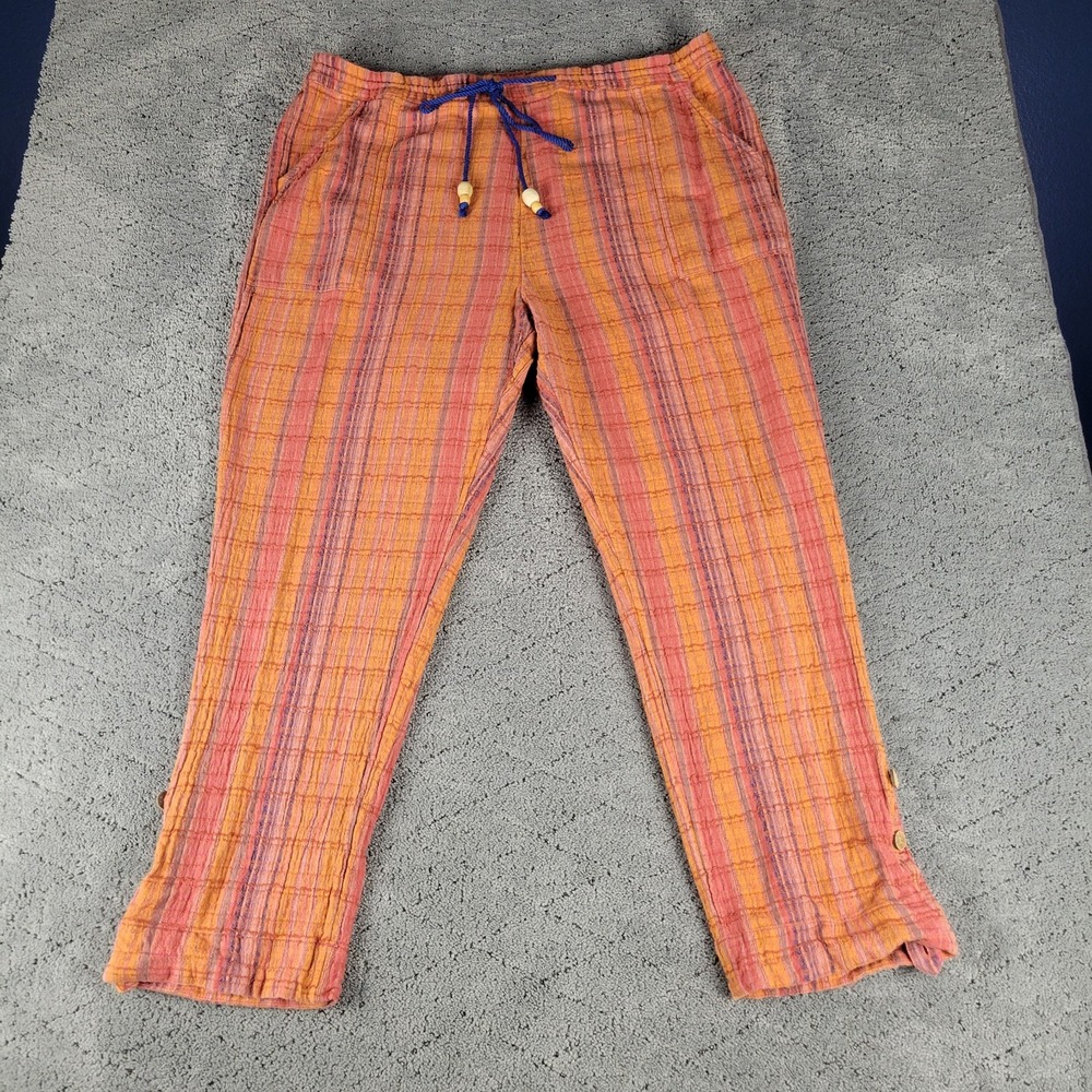 Sundance Pants Womens 2XL Orange Pull On High Rise Roll Tab Elastic Waist
